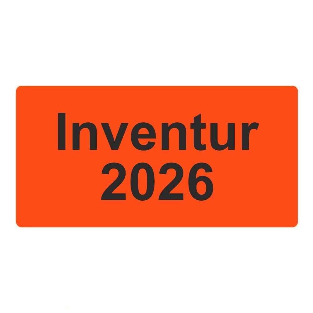 Inventuretiketten, Inventuraufkleber - Inventur 2026-100 x 50 mm - 500 Stück (Leuchtrot)