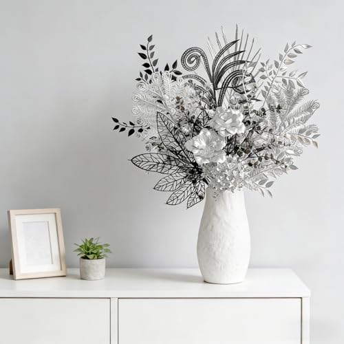 Image of Black silver artificial decorative bouquet, Luxury Gothic silk flowers 17''