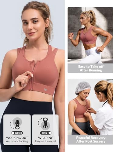 Image of Yvette Front Closure High Support Sports Bras for Women Double Straps Plus Size Sports Bra with Sewn in Pads