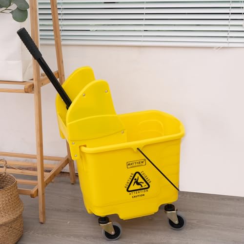 Image of Matthew Cleaning 30 Quarts Commercial Mop Bucket with Down Press Wringer On Wheels,Industrial Heavy-Duty Floor Cleaning w /Handle, Mop Bucket for Home,Offices,Commercial, Restaurants