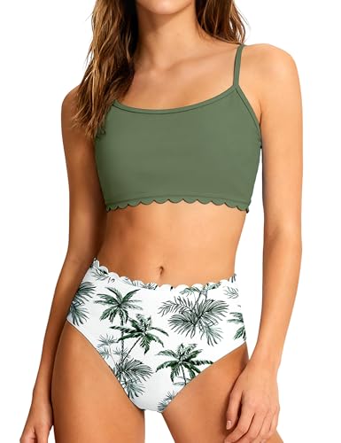 Image of Girls Swimsuit Two Piece Bathing Suit Ruffle Trim Swimsuits for Girls Tankini with Drawstring Shorts Swimwear 9-18Y