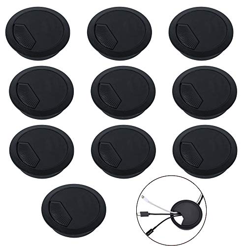 ManLee 10 Piezas Tapa Pasacables Redondo en Mesa de Oficina Pasacables de Mesa Circular ø60mm Arandelas de Plástico de Escritorio Agujero Organizador de Alambre para Computadora Escritorios Negro