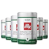 illy Kaffeebohnen Decaf Entkoffeiniert - 6 x 250g Bohnen, koffeinfrei, 100% Arabica Kaffee (Neues Design)