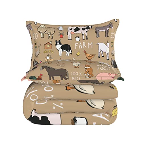 Damngud Farm Aninmal Bedding Set Cute Animal For Kids Girls Boys Comforter Set Cartoon Theme For Teenagers Decorate Bed 1 Duvet Cover And 2 Pillow Cases No Comforter Twin Size #TOP5