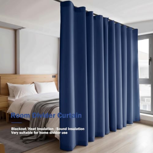 Image of Room Divider Blackout Curtain Track Curtains Wall Dividers Panels Screen for Living Rooms Bedroom Office Privacy Partition Separation, W180 x L96 Inch,1 Panel, Navy Blue