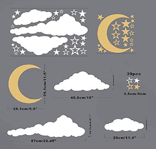 Vinilos decorativos 3D nubes luna y estrellas blanco miniatura 5