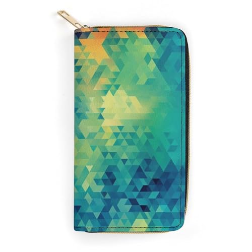 Geometric Abstract Triangles Print Long Wallet for Women Men PU Leather Card Holder Organizer with Zipper Coin Pocket & Cash Slots