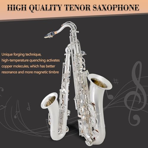 eastrock nickel tenor saxophone b flat tenor sax professional tenor saxophone for beginners students kids and musicians with carrying casemouthpiecereedscushion padscleaning kitneck strap