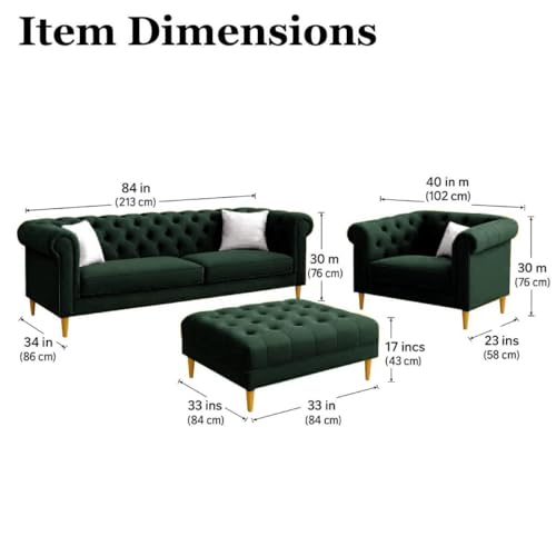 Image of Classic 3+1= 4 Seater with Footrest Seater Sofa Set Luxury Chesterfield Modern Fahionalable Sleeper Sofa for Living Room, Dining Room, (Green A1)