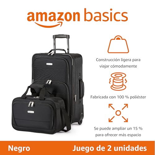 Miniatura 2 de Amazon Basics Juego de Equipaje Blando de 2 Piezas, Maleta de Mano Expandible (58 cm) y Bolsa de Mano (25 cm), Ligeros, 100% Poliéster, Apilable, Negro