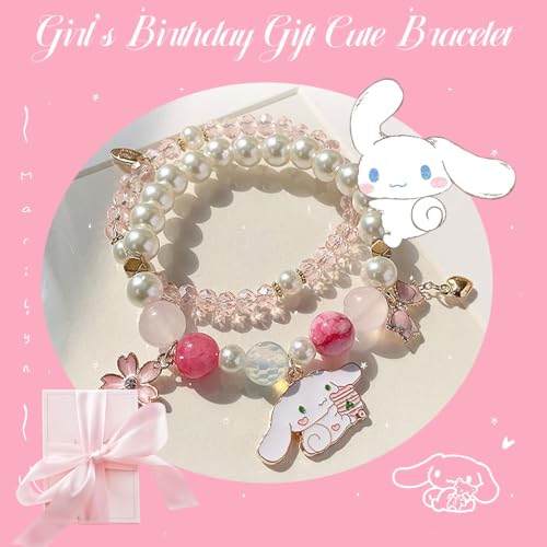 Image of SANNIDHI Crystal Bracelet for Girls Stylish Double Layer Pearl Crystal Bead Bracelets Jewelry with Cute Pendant Charm, Bracelet for Kids Women Ideal Gift for Girls