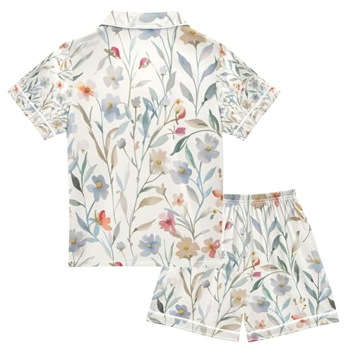 senya Cute Watercolor Wildflowers Satin Summer Pajama Sets Silk Short Sleeve Button Down Sleepwear2