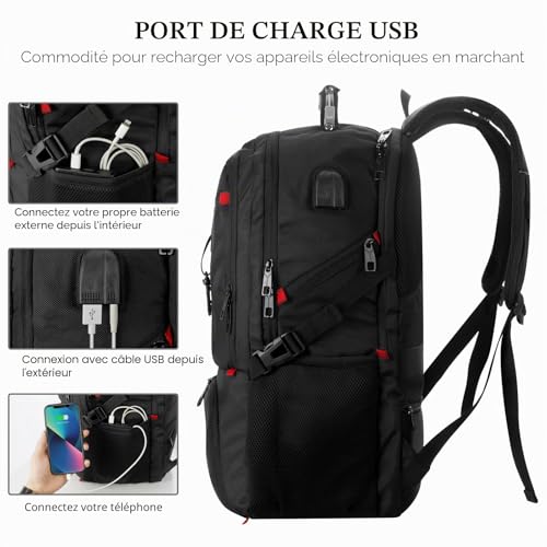 YAMTION Sacs à Dos pour Ordinateur Portable 18.4 Pouces,Sac à Dos avec Compartiment à Chaussures pour Hommes Femmes Travail Sportives école Universitaire,Noir – vue 4