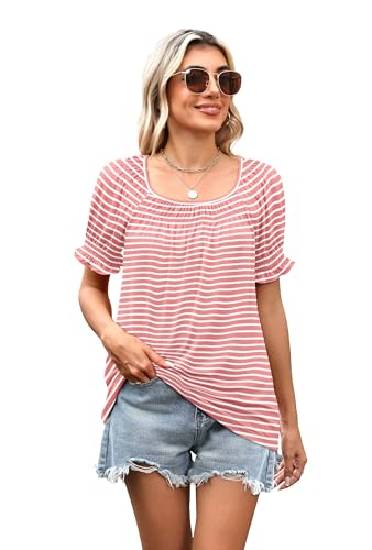 Image of WIHOLL Womens Short Sleeve Square Neck Summer Tops Dressy Casual Blouses Trendy Clothes 2026