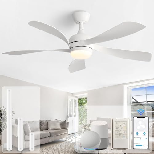 Sofucor 52" Smart Ceiling Fan, Indoor/Outdoor White Ceiling Fans with