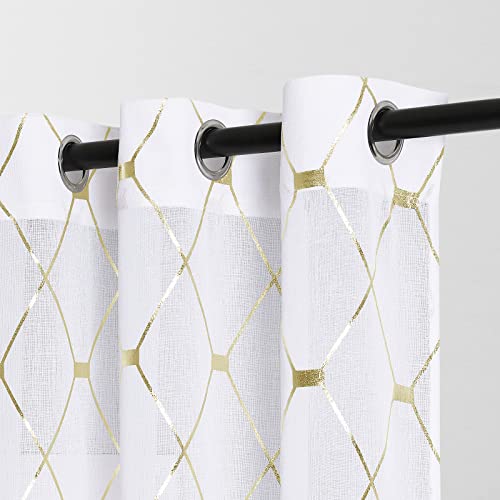 Joywell Gold Voile Vorhänge 225 cm Lang 2er Set Weiße Vorhänge...