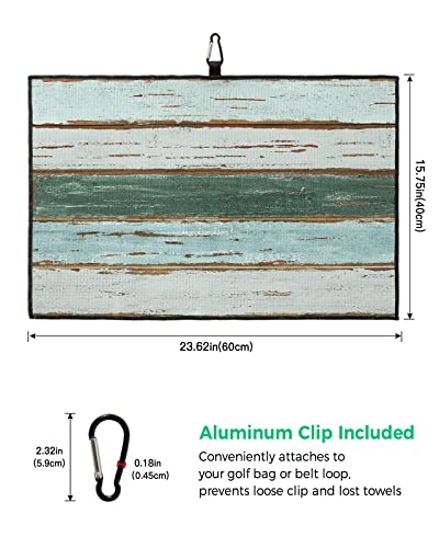 Golf Towel Vintage Farmhouse Wood Barn Waffle Pattern Towels With Carabiner Clip,Microfiber Golf Accessories Green Ombre Wooden Plank Club Cleaner Towel For Golf Bags #TOP2
