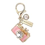 MC79 Crystal Little 3D Camera Lobster Clasp Charm Pendant with Pouch Bag (Pink ,1 piece)