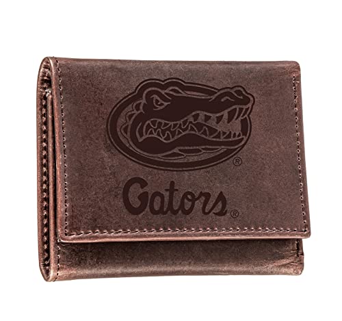 Team Sports America NCAA University of Florida Brown Wallet | Tri-Fold | Officially Licensed Stamped Logo | Made of Leather | Money and Card Organizer | Gift Box Included