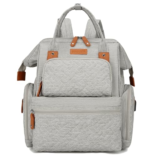 Bolsa Mochila Maternidade Menina e Menino Grande Capacidade Bebês Fraldas Impermeave Bolsa Leite Multifuncional Preservação Do Calor (Cinzento claro)