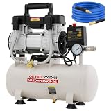 Compressore d'Aria Silenzioso,Compressore Aria Oil-Free, Serbatoio 24 Litri,1100 W/1,5 HP, Pressione Massima 8 bar,Rumorosità 60 dB con Tubo Dell'aria da 10M
