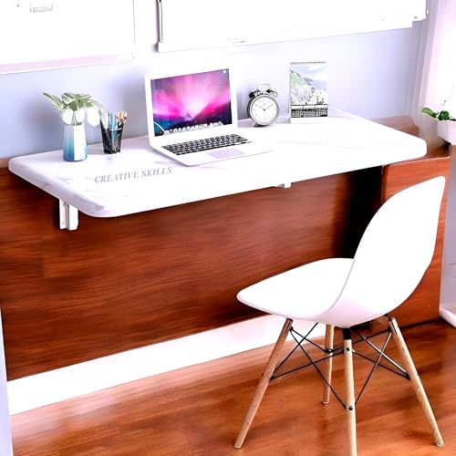 Image of Floating Desk for Home, Office, Study, Kitchen, and Dinner Computer Bar Laundry Room Wall Mounted Folding Table Wall Mounted Folding Desk for Space Saving (ITALIK-White)