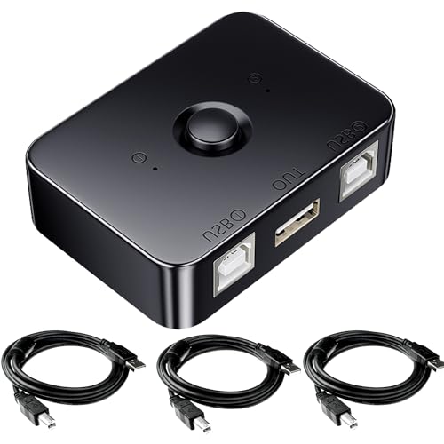 MISYNLON USB 2.0 Sharing Switch 2 in 1 Out, USB B Printer Selector, USB Switcher 2 Computers Sharing KVM Switch for Printer,Scanner,Keyboard, Include 3pcs USB A to B 59inch Print Cables