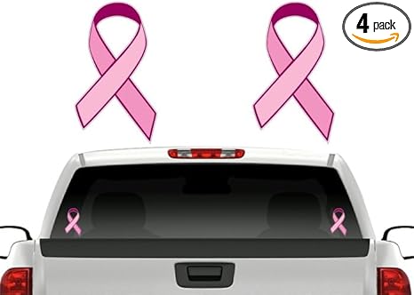 4 Pink Cancer Ribbon 6'' Sticker Decals Breast Cancers Vinyl Vehicle Decal Stickers (Pink Ribbons)