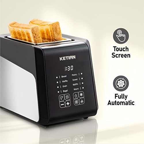 Touch-Screen-Toaster-2-Slice-KETIAN-Bagel-English-Muffins-Toast-Pastry-Waffles-Grain-Sweet-Bread-Toaster-Extra-Wide-Slots-Single-Slot-Toasting-Automatic-Lifting-1400w