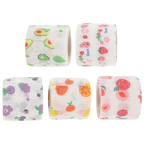 Housoutil 5 rouleaux Bandes Élastiques Auto-adhésives Motifs Fruits Bandages Sportifs Respirants et Souples pour Soutien et Protection Polyvalente