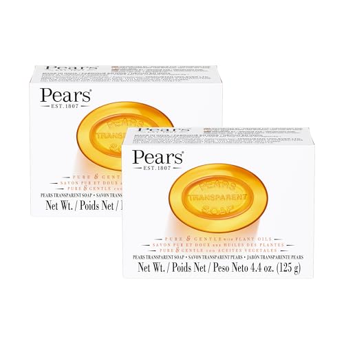 Pears Pure and Gentle with Glycerin and Naturals Oils - Transparent Soap Bar for Radiant Skin - Bar Soap for Women and Men - Amber - 2 pc