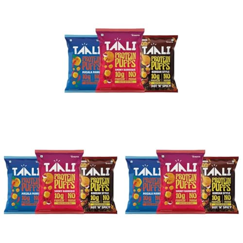 Image of Taali Roasted Protein Puffs Combo |Goodness of Jowar & Corn | Snack | Masala Mania, Smoky Barbeque, Korean (Pack of 9) 60g Each| No Palm Oil