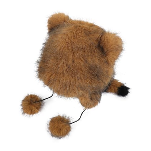 Unisex Faux Fur Fuzzy Winter Warm Hats with Tail Cute Ears Kids Soft Thicken Plush Cap Adult Trapper Hat for Cycling Walking3