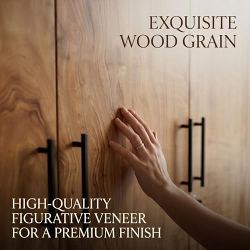 Image of FFO Kavisto 4 Door Wooden Wardrobe for Bedroom, Large Clothes Storage Cabinet with Hanging Space, Shelves, Drawer & Lock, Modern Wood Finish Almirah for Home, Bedroom & Living Room DIY.