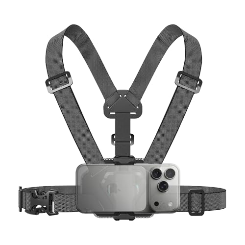 Rugvis Adjustable Phone Chest Mount Harness Strap Moblie Phone Holder Mount for Recording Bike/Kayak/Fishing/Skateboard POV/VLOG Compatible with iPhone 17/16/15/14/13 Pro Max, Samsung and More