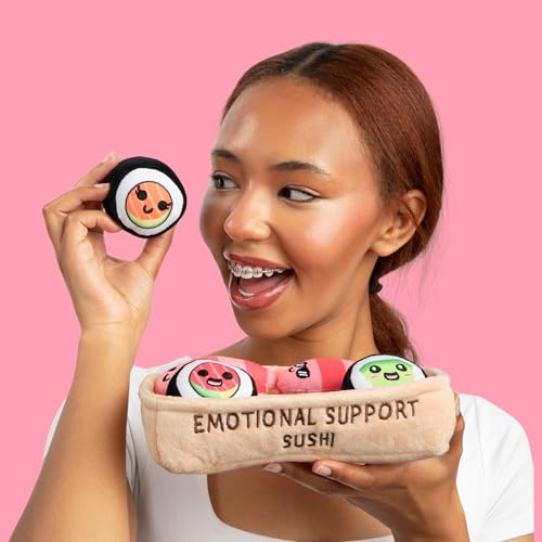 Image of Emotional Support Sushi by Relatable - Cuddly Stuffed Animals and Toys, Squishy Toys and Plushies, Great Gift Ideas for Loved Ones of All Ages - Includes 5 Plushies with Carrying Basket