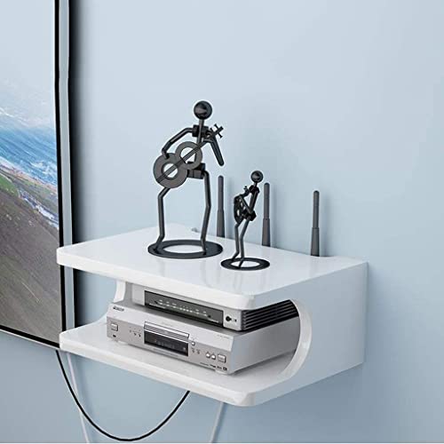 Image of DIME Art Shoppe Wooden Wall Mounted Shelf Set Top Box| Setup Box Stand for Home | Wall Mount Stylish WiFi Router Holder TV Cabinet (White)