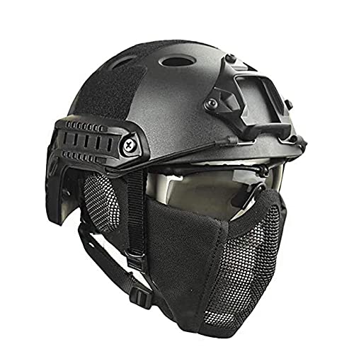 AidiOn Casques Tactiques D'extérieur, Casque De Protection Airsoft Paintball avec Masque en Acier De Protection Amovible Et Ensemble De Lunettes, pour Le Tir De Chasse Au Paintball Airsoft CS