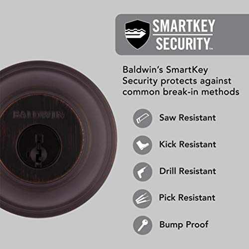 Baldwin Round, Single Cylinder Front Door Deadbolt Featuring Smartkey Re-Key Technology And Microban Protection, In Venetian Bronze #TOP2