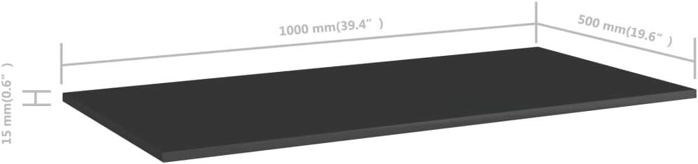Shelf Board Set of 4, High Gloss Black Engineered Wood, 39.4x19.7 Inch Rectangular Wall Shelves for Living Room, Durable Storage Solution