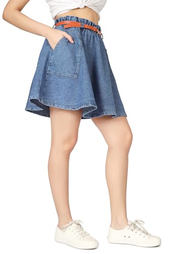 Image of Straight Stylish Comfortable Long Two Button Up Slit Dobby Denim Skirt for Women & Girls