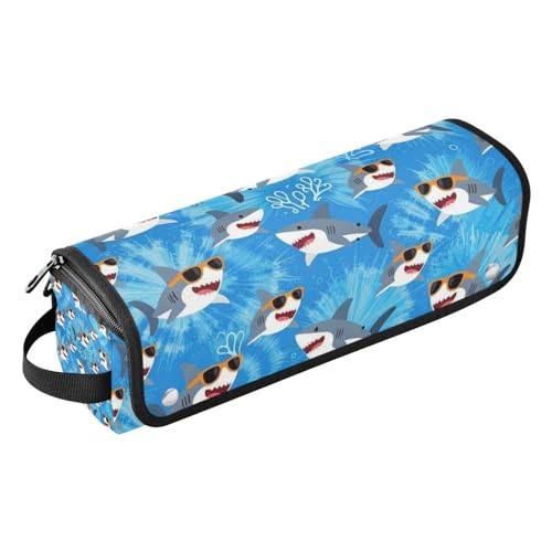 Bolsa de viaje para herramientas capilares con tapete resistente al calor para plancha y rizador, organizador portátil patrón tiburones con gafas de sol miniatura 1