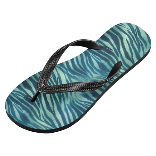 Burbuja Blue Green Zebra Skin Flip Flops for Women Men, Soft Thong Sandals Rubber Slippers for Pool Beach Essentials2