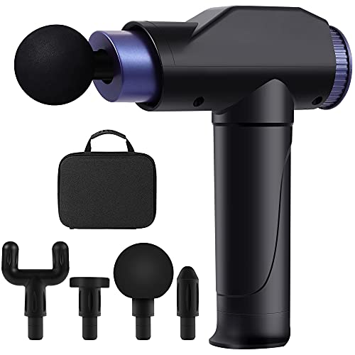 Saini Massage Gun Deep Tissue Percussion Muscle Massager, Muscle Massage Gun, Portable Body Muscle Massager for Pain Relief with 4 Massage Modes,4 Heads Black XL