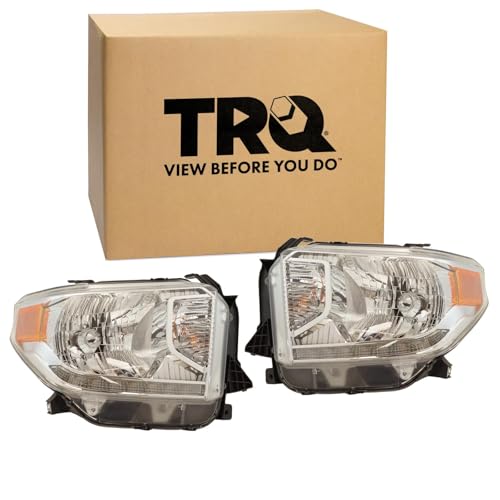 Image of TRQ 2 Piece Headlight Assembly Set Driver & Passenger Side Compatible with Toyota Tundra 2014-2017 With Automatic Leveling Headlights With LED TO2502220 TO2503220 811100C100 811500C100