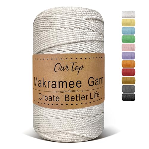 OurTop Hilo Macrame, 3mm x 300m Cuerda Macrame de 4 Hilos Cordon Macrame Hilo de Macramé para Manualidades, Colgar de La Pared, Decoración Bohemia, Natural