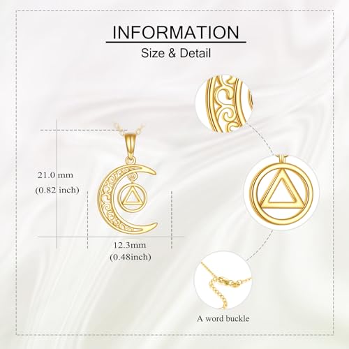 GEHN Moon AA Sobriety Necklace 14K Solid Real Gold Alcoholics Anonymous Pendant AA Recovery Symbol 1 Year Sober Jewelry for Women4