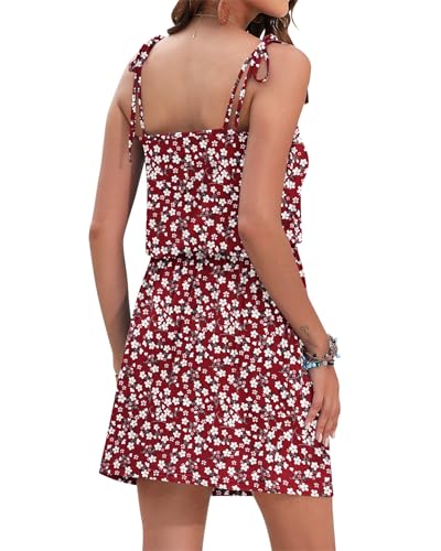 Image of AUSELILY Womens Summer Dresses Sleeveless Spaghetti Strap Beach Cover up Drawstring Waist Mini Short Dress with Pockets