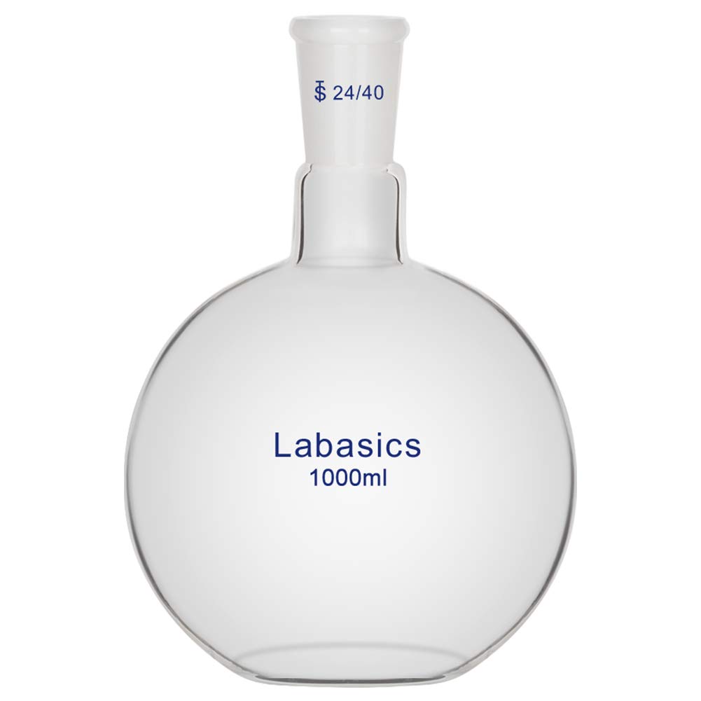 Labasics Verre 1000ml Ballon à Fond Plat avec col Unique, Single Neck Flat Bottom Boiling Flask Ballon D'ébullition avec Joint Extérieur Standard 24/40 (1000ml)