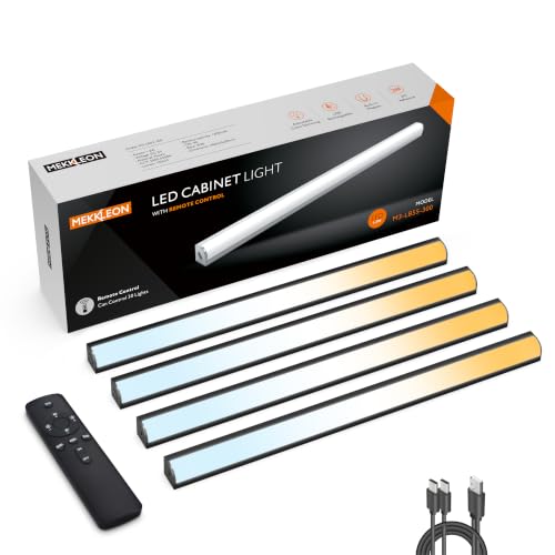 Image of Under Cabinet Lights Remote Control,4 Pack Magnetic Rechargeable Light bar,Under Cabinet Lighting Wireless,Ceiling and Under Counter Lights for Kitchen,Wardrobe,Shelf (Black, 30 CM)